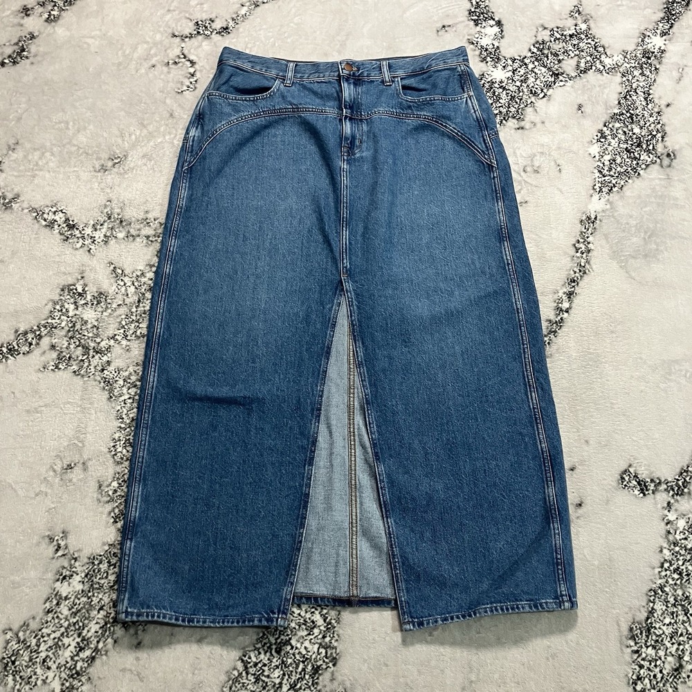 Madewell Skirt Womens Size 32 Blue Denim Midi Front Slit High Rise Jean 5 Pocket